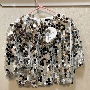 Boohoo short sleeved cropped sequin top